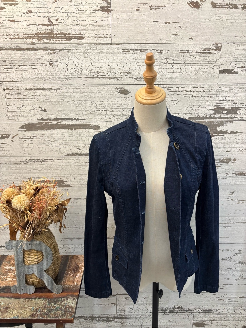 White House Black Market Dark Indigo Fitted Denim Jacket